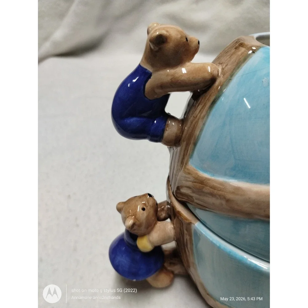 Vintage Bear Treehouse Teapot Teacup Set‎ Ceramic Blue Woodland Cottage